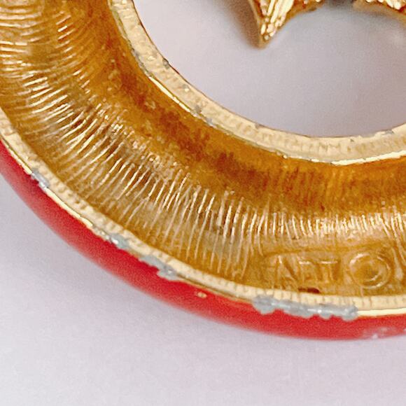 VTG Signed ART 60s Brooch Christmas Wreath Enamel Rhinestone Pin Nostalgic Retro - Picture 11 of 11